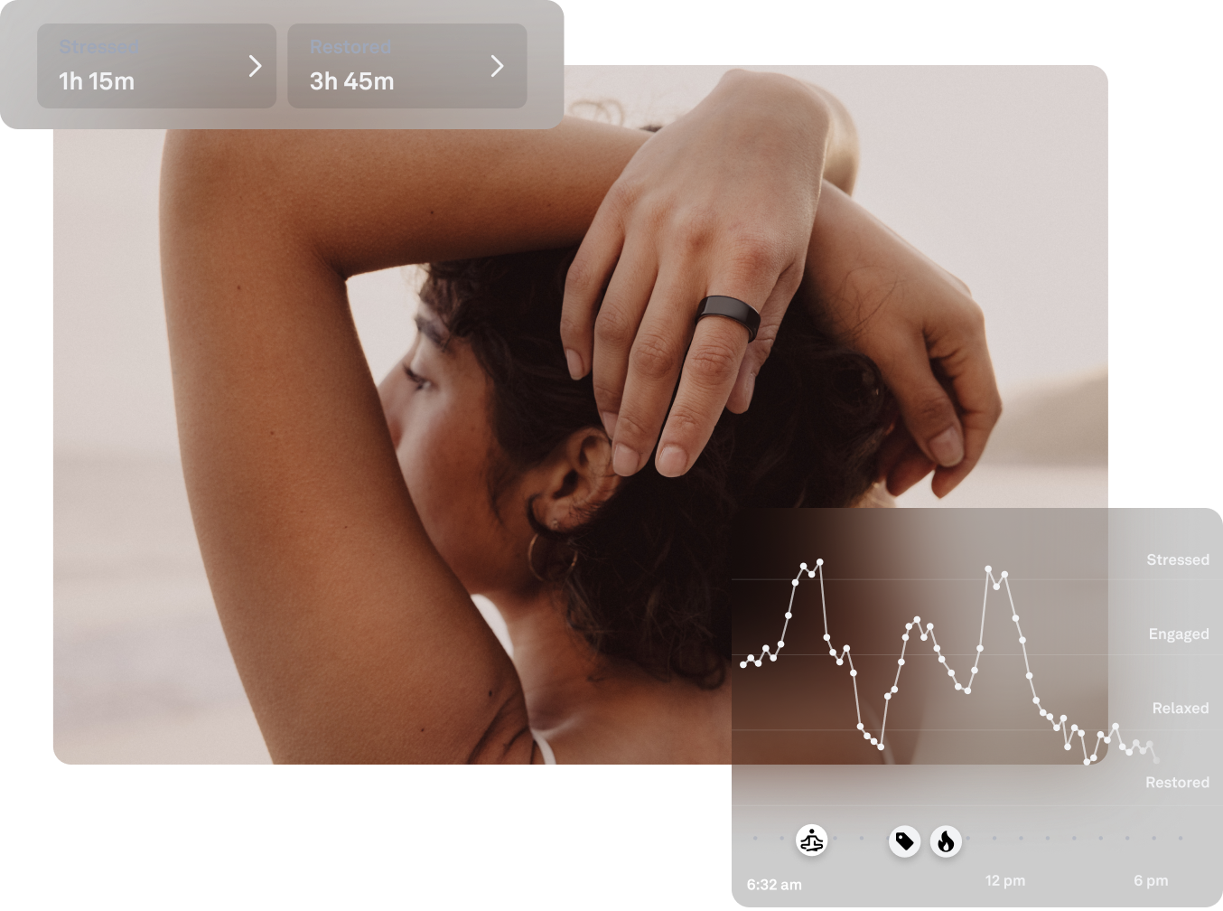 Person managing stress with data overlay
